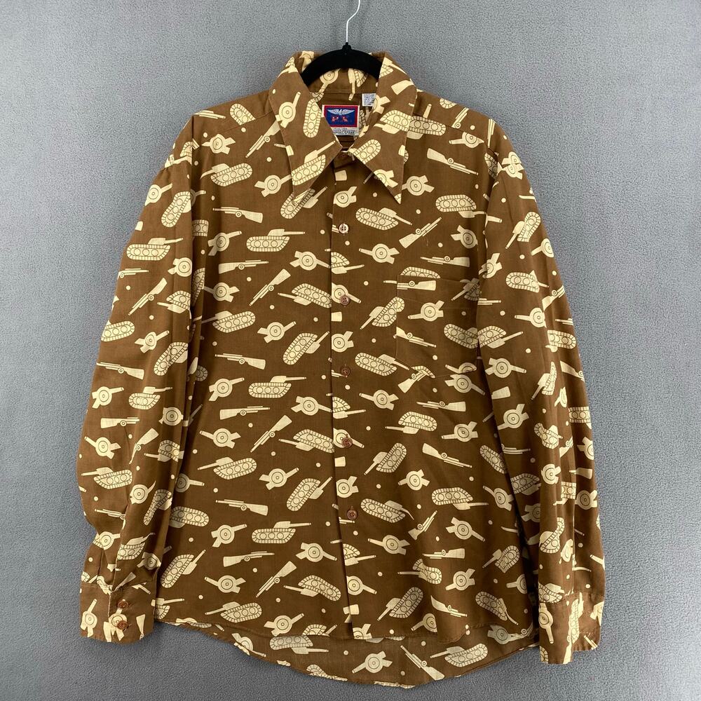 Vintage? PX Button Down Shirt Mens XL 17/17.5 Military Army‎ Tank Rifle Cannon
